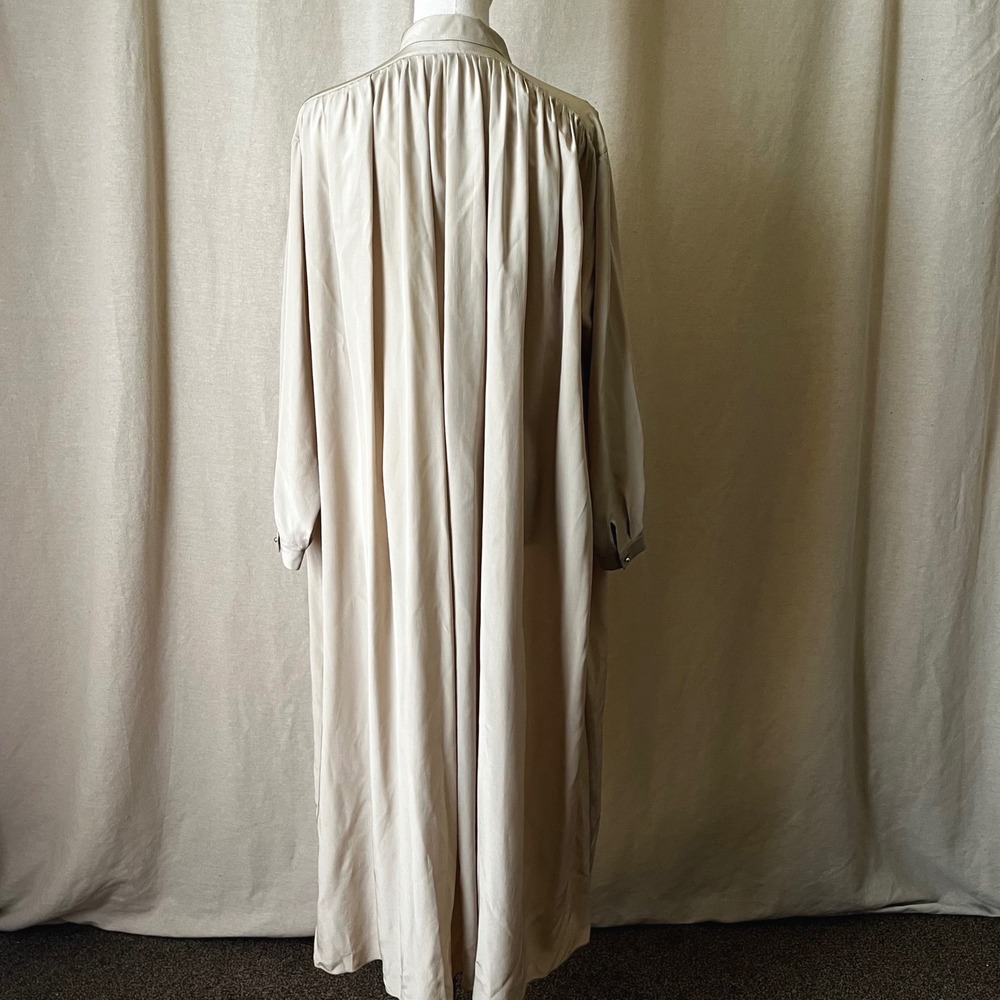 Vintage I. Magnin Silk Dress Italy Beige Oversized Tie Waist Size L - Picture 5 of 10